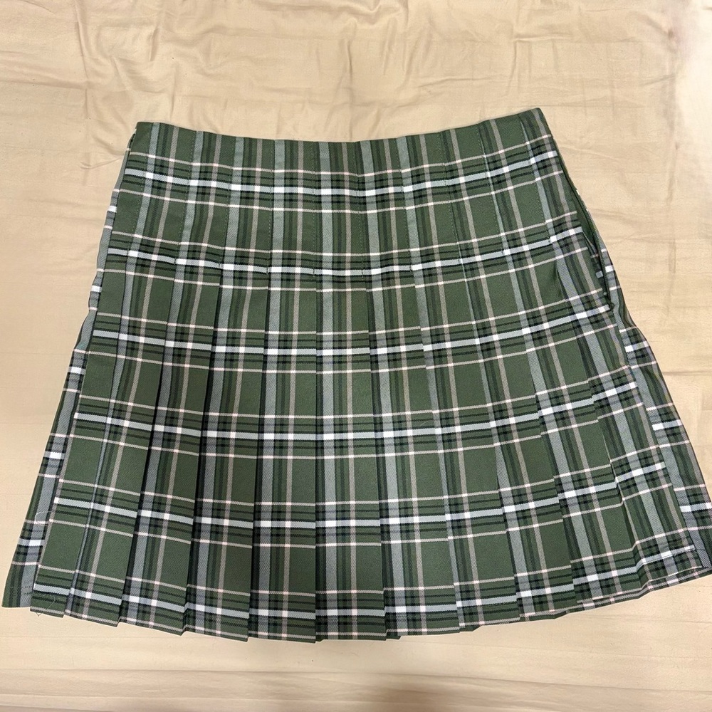 No Boundaries Green Plaid A-Line Skirt